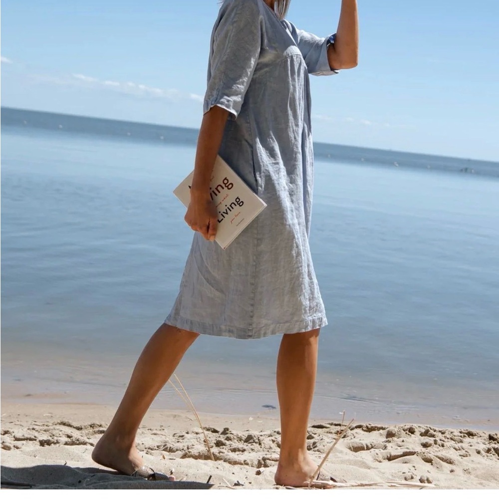Sauths Kyoto Linen Dress Light Blue NWT Size Small